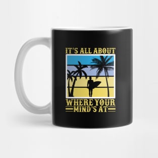 sunset sea beach surfboard sand ocean wave Mug